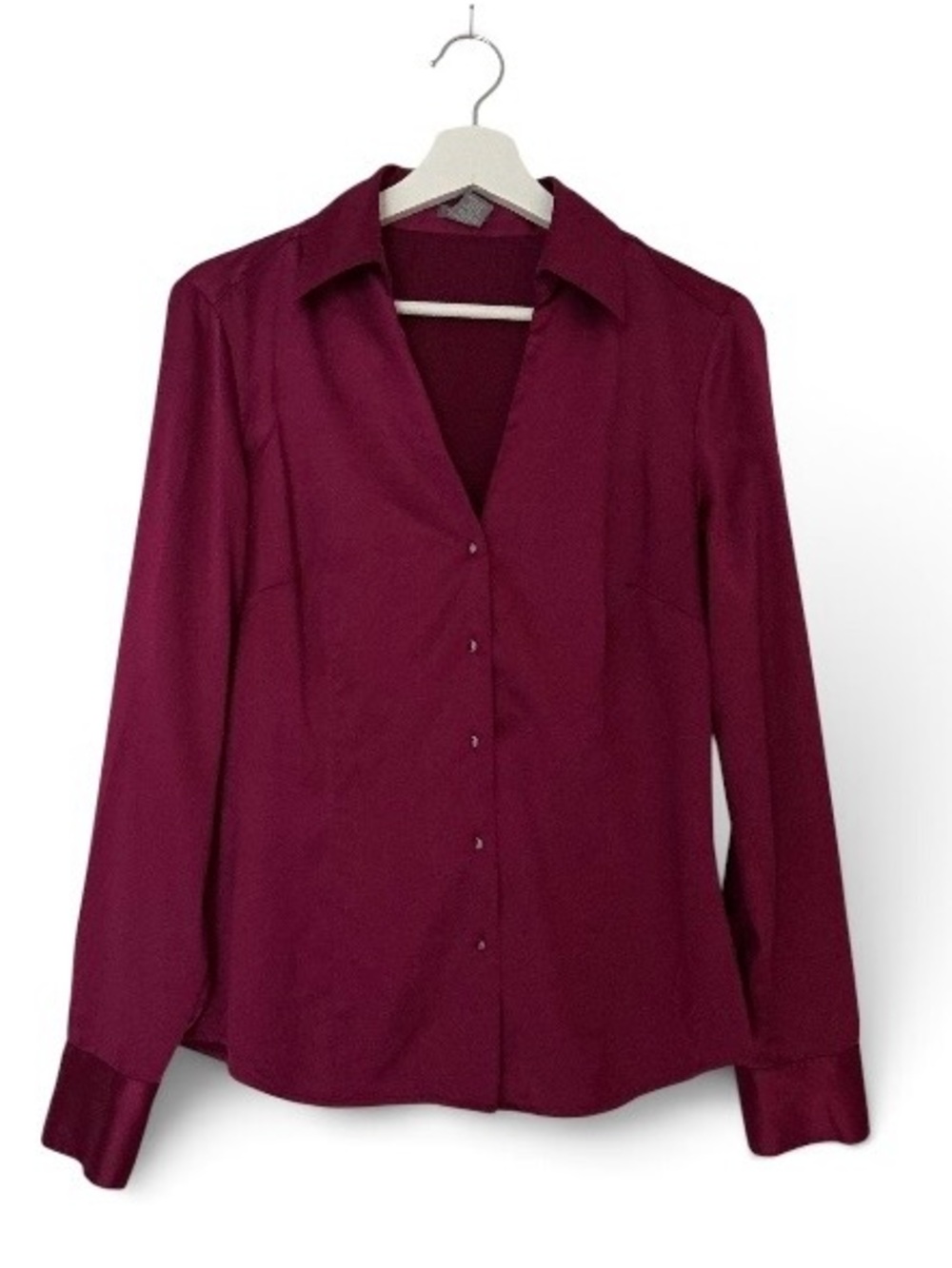 Ann Taylor Berry Button-Down Collared Blouse with Deep V-Neck Size 10